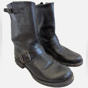 Frye Black Leather Engineer Combat Boots